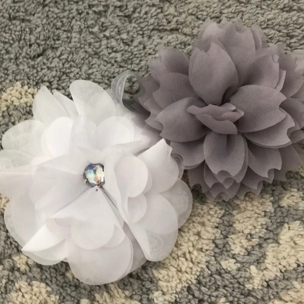 Laura Ashley Soft large white and gray flower headbands